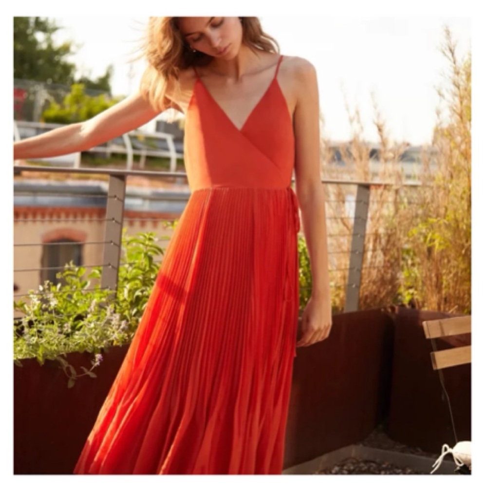 Aritzia Wilfred Beaune Pleated Wrap Midi Dress Red NWT